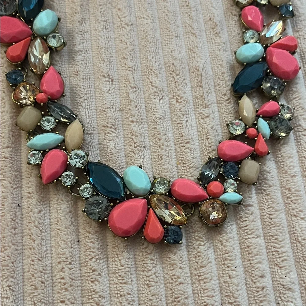Coral & Teal Floral Statement Bib Necklace - Women Jewelry - Picture 2 of 2